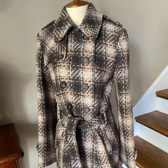 DKNY Double Breasted Wool Tweed Belted Coat 6 - Picture 4 of 9